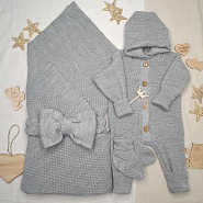 КВ-102 Вязанный комплект на выписку.  Серый