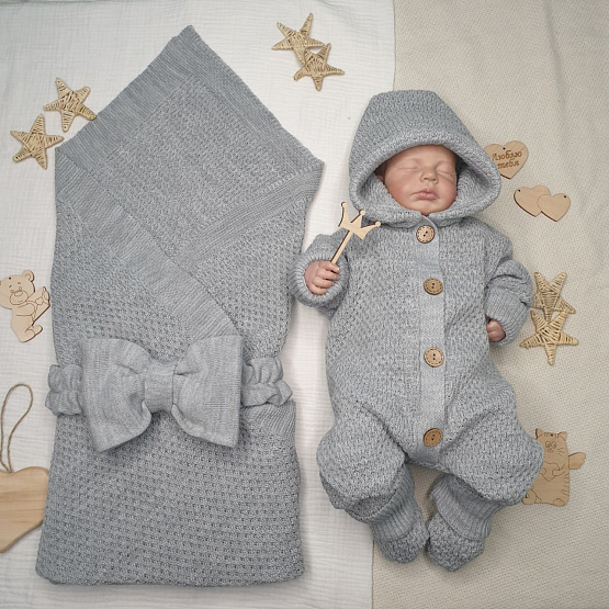 КВ-102 Вязанный комплект на выписку.  Серый