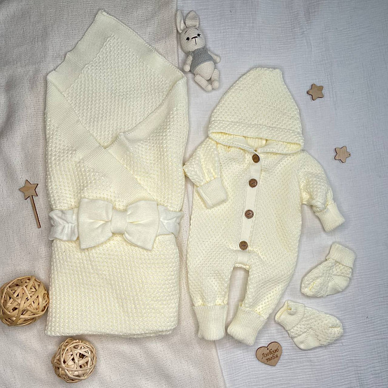 КВ-102 Вязаный комплект на выписку. Молочный