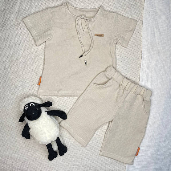 К-506 Костюм муслин, серый. Кофта + шорты