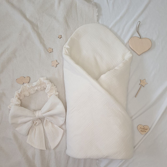 № 447 Комплект на выписку «Пломбирчик» , молочный муслин, лето