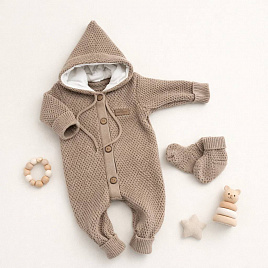 м-542 Комбинезон вязаный+пинетки. Шоколад