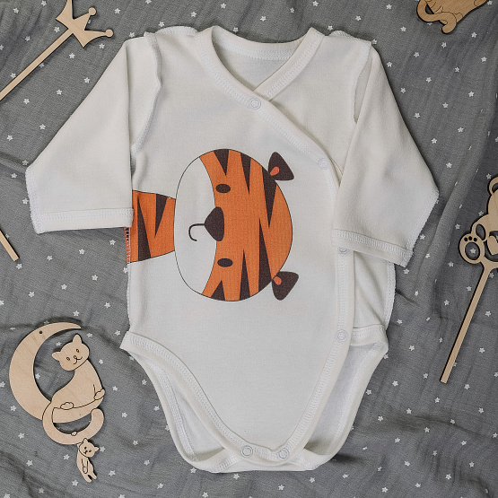 №Д-27 Боди длинный рукав на кнопках с принтом Тигр, рост 62