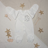 №М-466 Комбинезон-слип детский на кнопках с принтом, молочный, рост 56