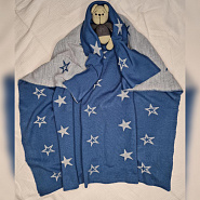 ПВ-41 Плед вязаный двухсторонний Звезда. Синий