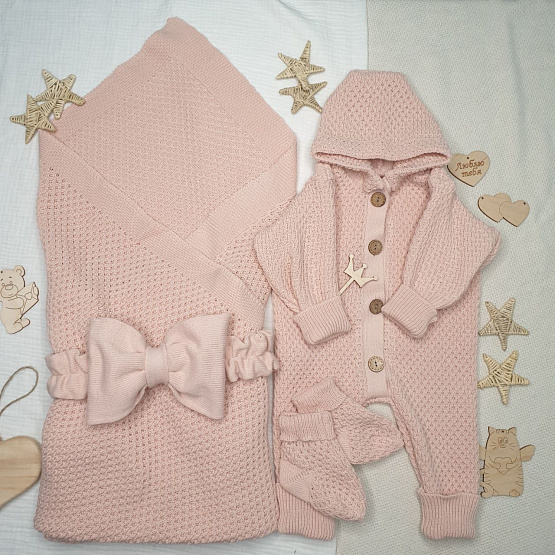 КВ-102 Вязанный комплект на выписку. Пудра
