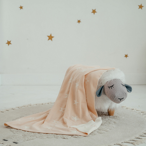 ПВ-41 Плед вязаный двухсторонний Звезда. Бежевый