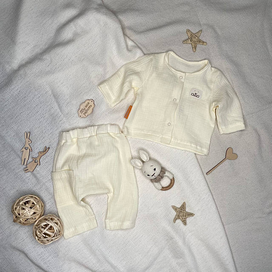 К-331 Костюм, штаны и рубашечка из муслина. Молочный