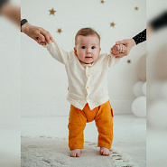 К-331 Костюм, штаны и рубашечка из муслина (горч.+мол.)